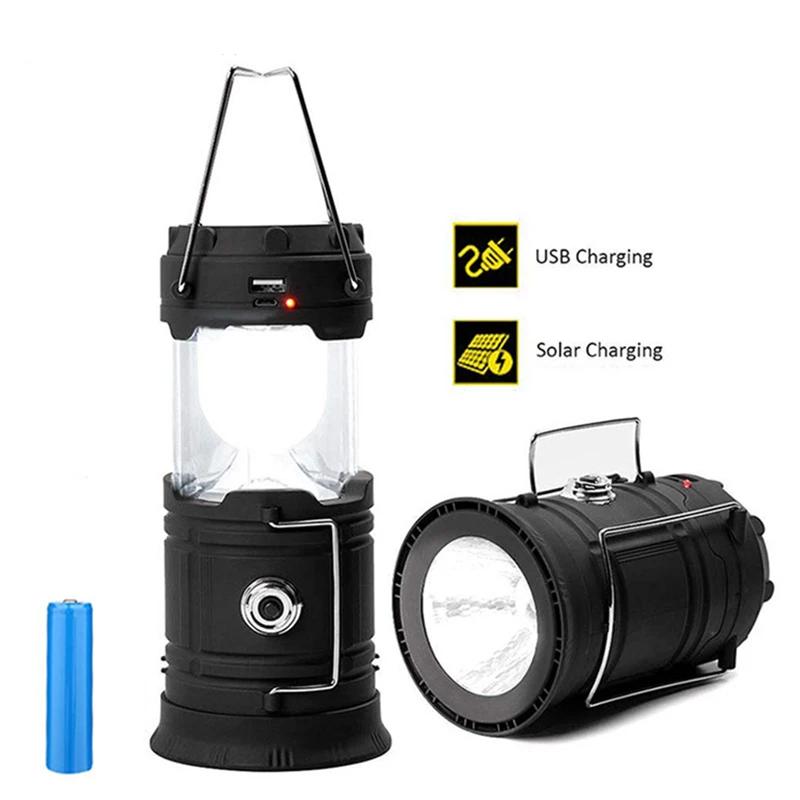 Solar Power Camping Lantern, Usb Rechargeable Lantern Flashlight