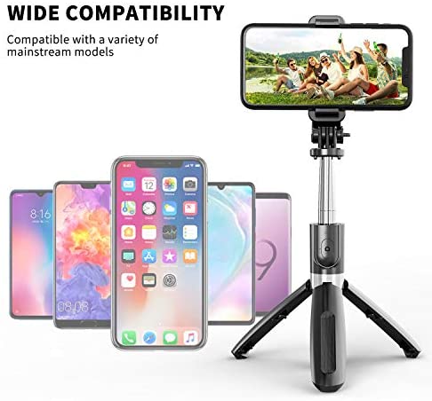 Portable Selfie Stick with Detachable Bluetooth Remote and Mini Tripod Stand for iPhone and Android