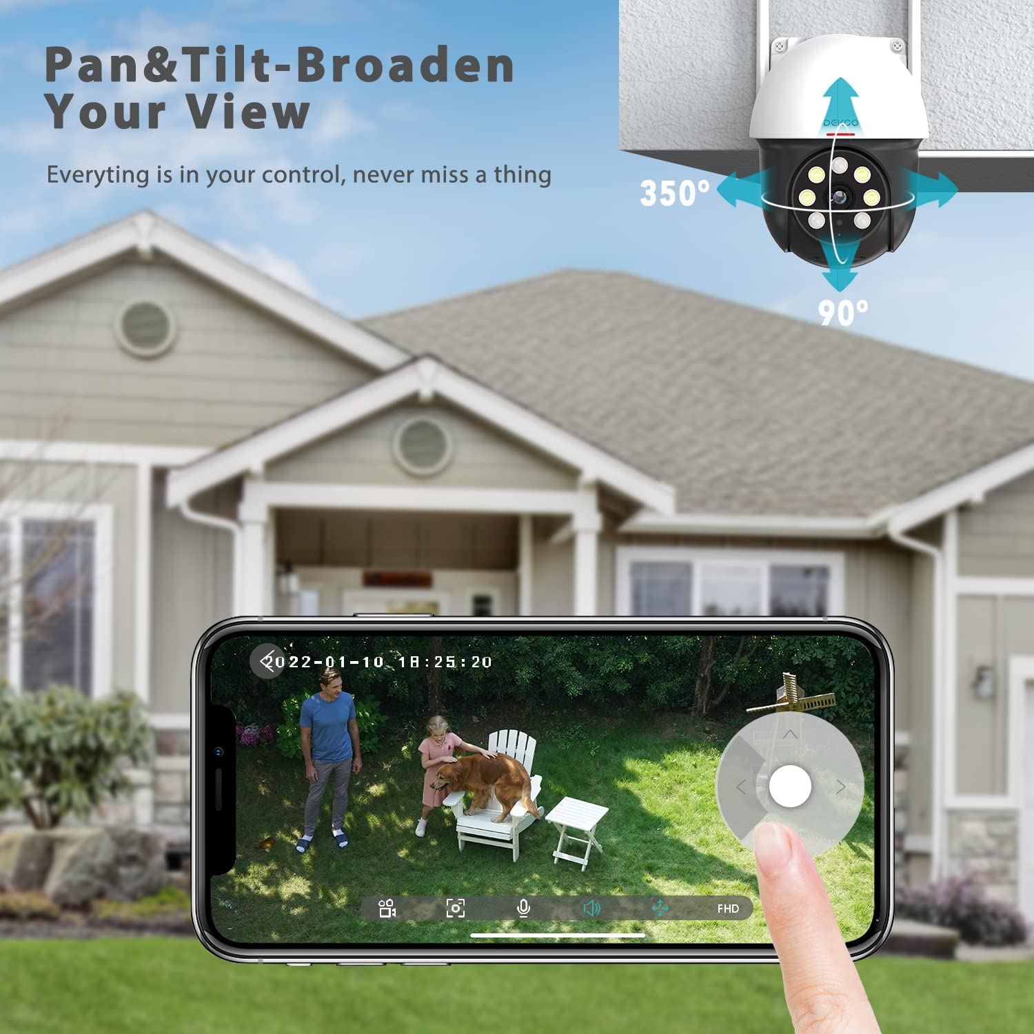 2K Security Camera Outdoor, Pan & Tilt 360° View with Motion Detection Auto Tracking Smart Alerts, 2-Way Audio, IP66 Weatherproof