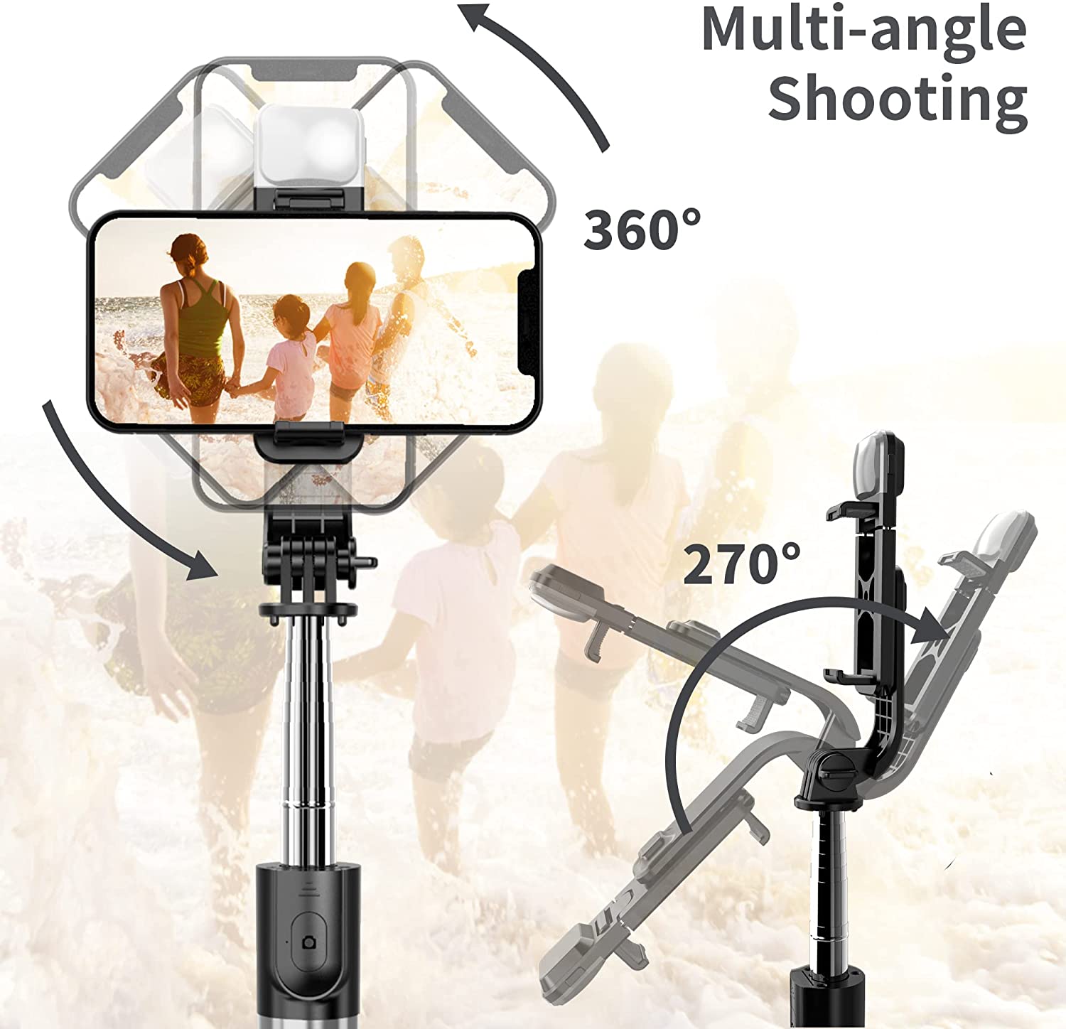 Portable Selfie Stick with LED Ring Light, Remote Compatible with iPhone and Android  for iPhone and Android