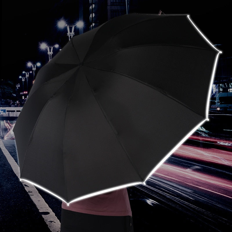 Auto Open Close Light-emitting LED Reverse Ten-bones Three-folding Umbrella