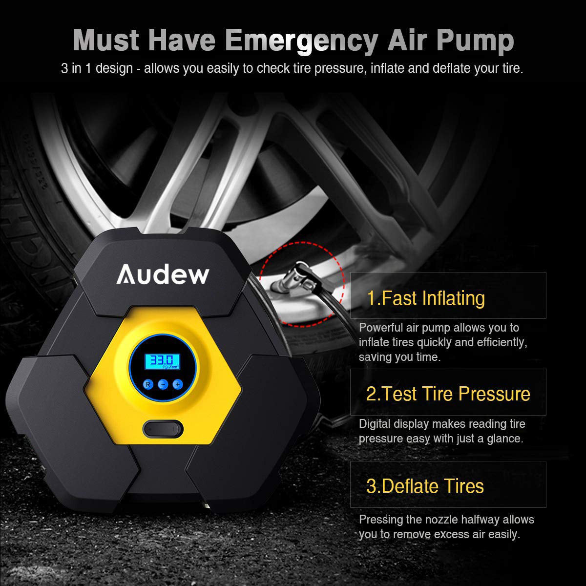 Portable Digital Tire 12V Car Air Compressor Pump with 150 PSI LED Screen
