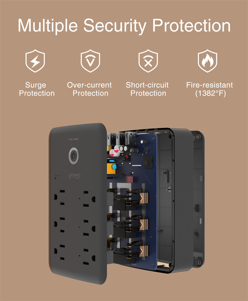 P2 Black USB Wall Socket Smart Plug Wall Outlet Extender