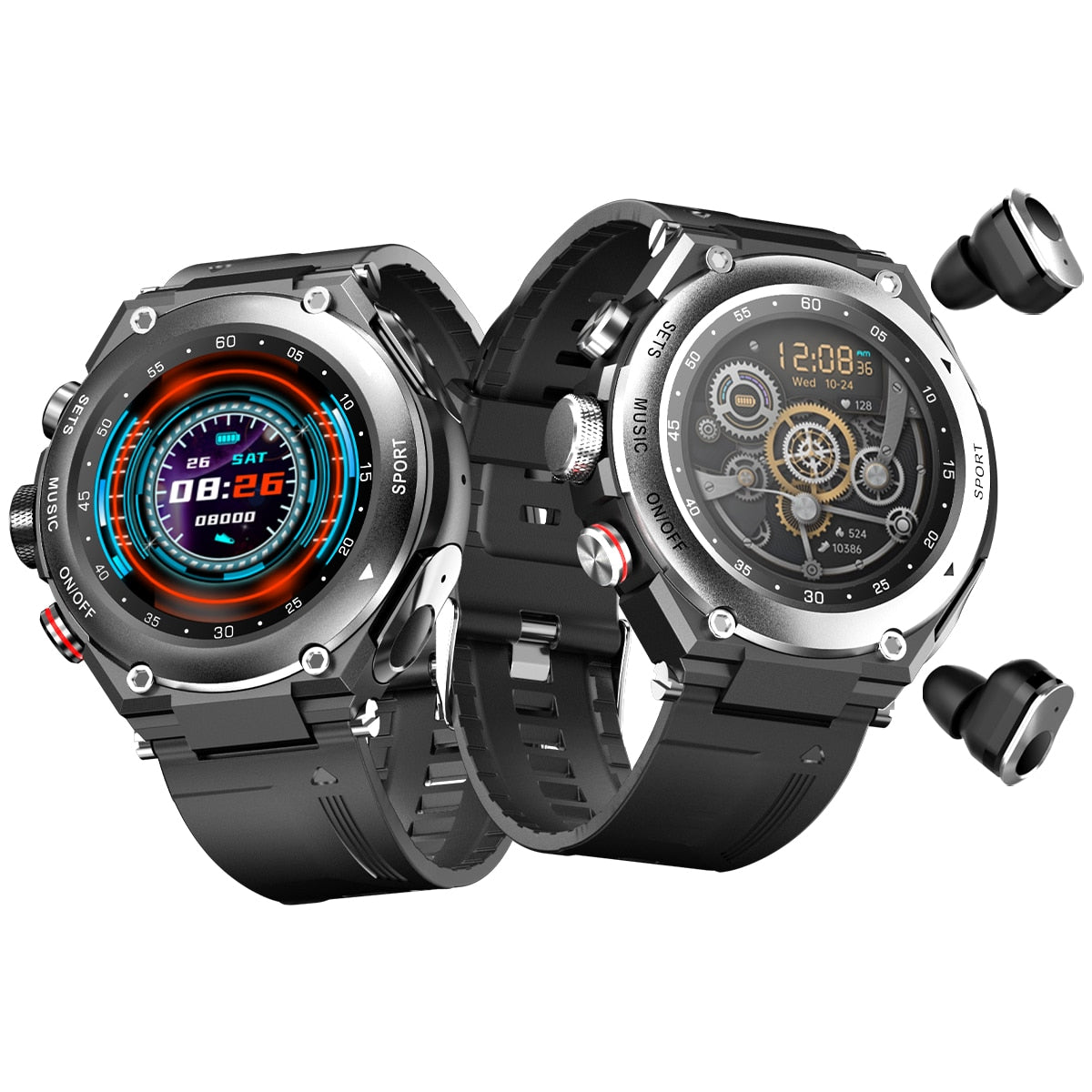 Smart Watch with TWS Earphones, Bluetooth Call, Waterproof, Heart Rate, and Blood Pressure Monitoring