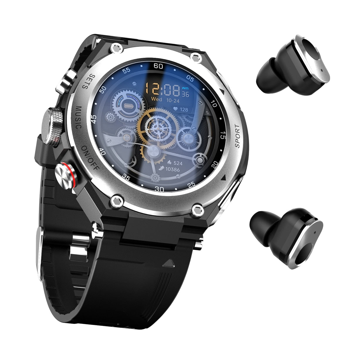 Smart Watch with TWS Earphones, Bluetooth Call, Waterproof, Heart Rate, and Blood Pressure Monitoring