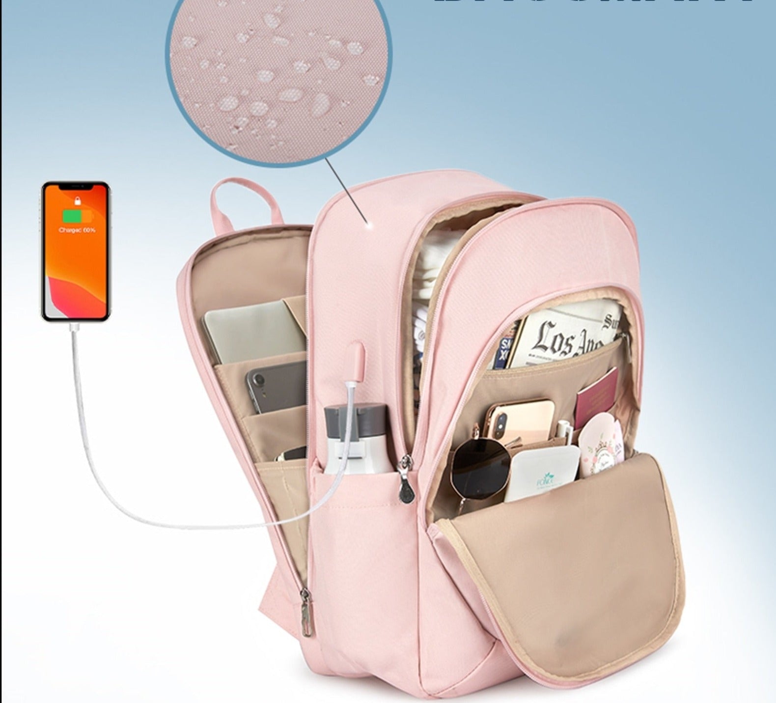 School/Business Smart Waterproof Laptop Backpacks with USB Charging Port
